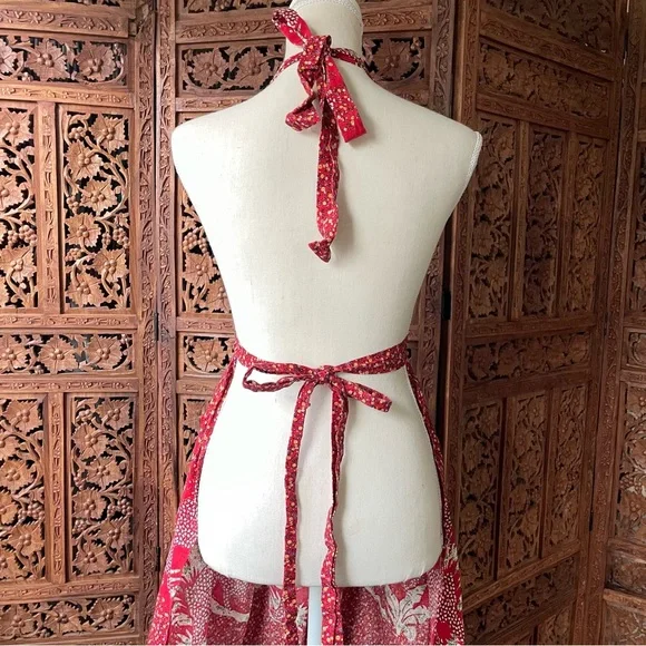 Vintage Handmade Unbranded Red Floral Halter Tie Apron Dress - Picture 8 of 8